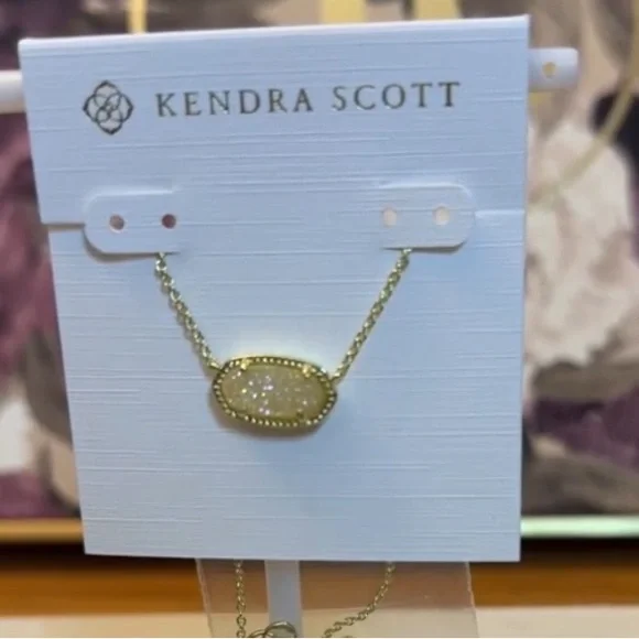 Kendra Scott Elisa White Iridescent Drusy Short Necklace‎ Gold Tone NEW - Picture 6 of 7